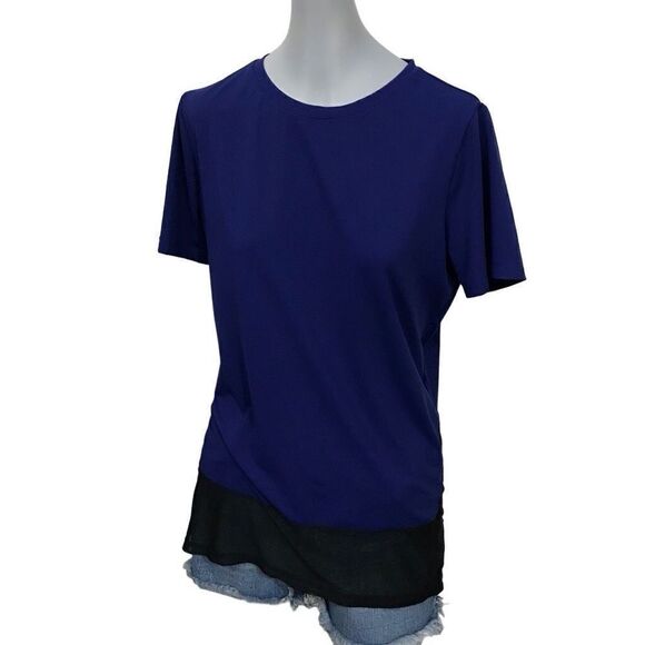 Fabletics Valencia Short-Sleeve Tee Top Blue Black Size Medium - Picture 1 of 9